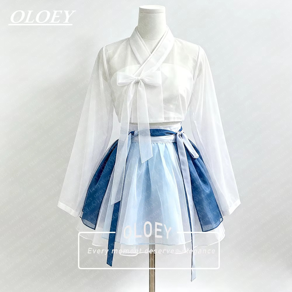 Modern Korean Lifestyle - OLOEY Moderne korte concert Hanbok contrastkleur