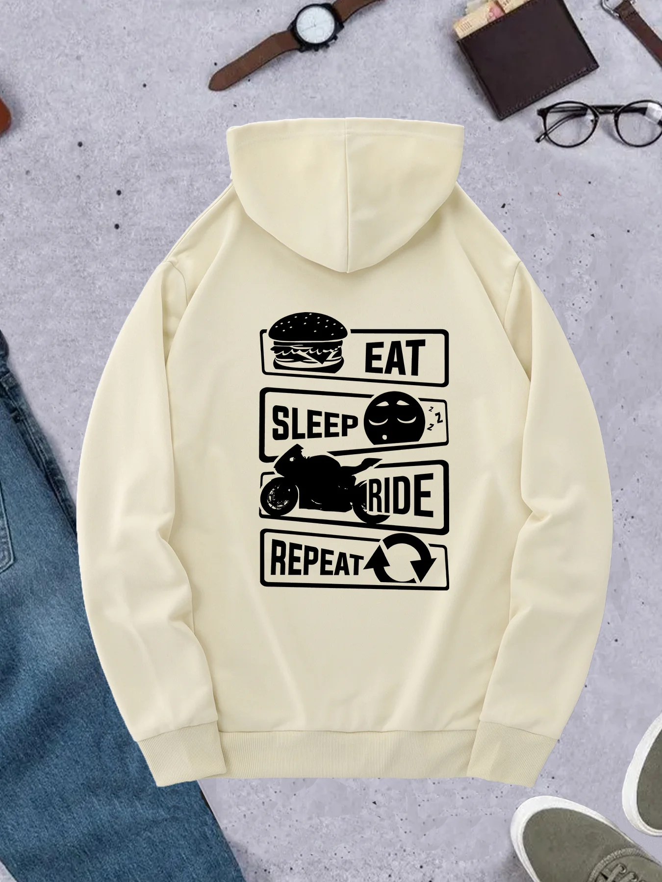 Korean Men Lifestyle - Koreaanse trend herenhoodie Eat Sleep Ride